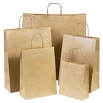 Plain brown paper carry bags suitable for retail applications available in three sizes from ABL.