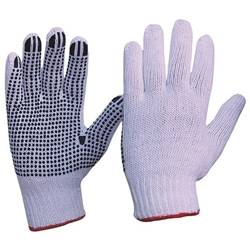 This Is An Image of Poly Cotton / PVC Polka Dot Knit Gloves from ABL Distribution Pty Ltd