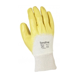 Sandfire yellow 3/4 nitrile dipped gloves with half back knitted wrist from ABL Distribution Pty Ltd