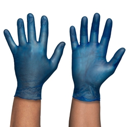 This is an image of Blue Vinyl Powder Free Gloves from ABL Distribution Pty Ltd